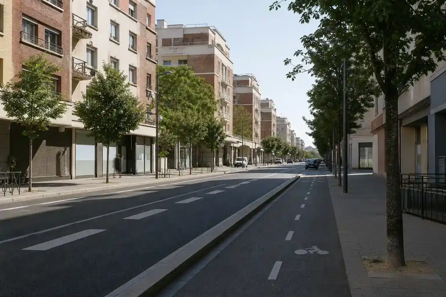 Avenue des Gratte-Ciel à Villeurbanne en journée, immeubles modernistes des années 1930
